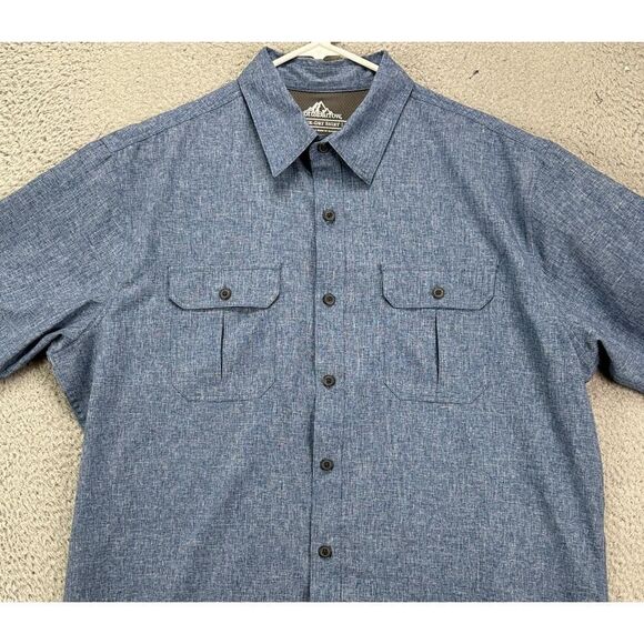 Croft Barrow Shirt Men Large Blue Heather Quick Dry Flap Pocket Vented Button Up